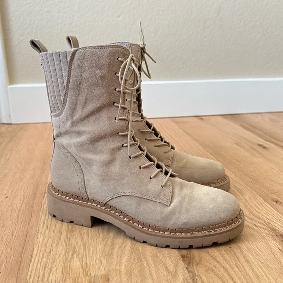 Sam Edelman Lex Combat Boots Cream Sesame Suede Leather Size 7 - Picture 13 of 13